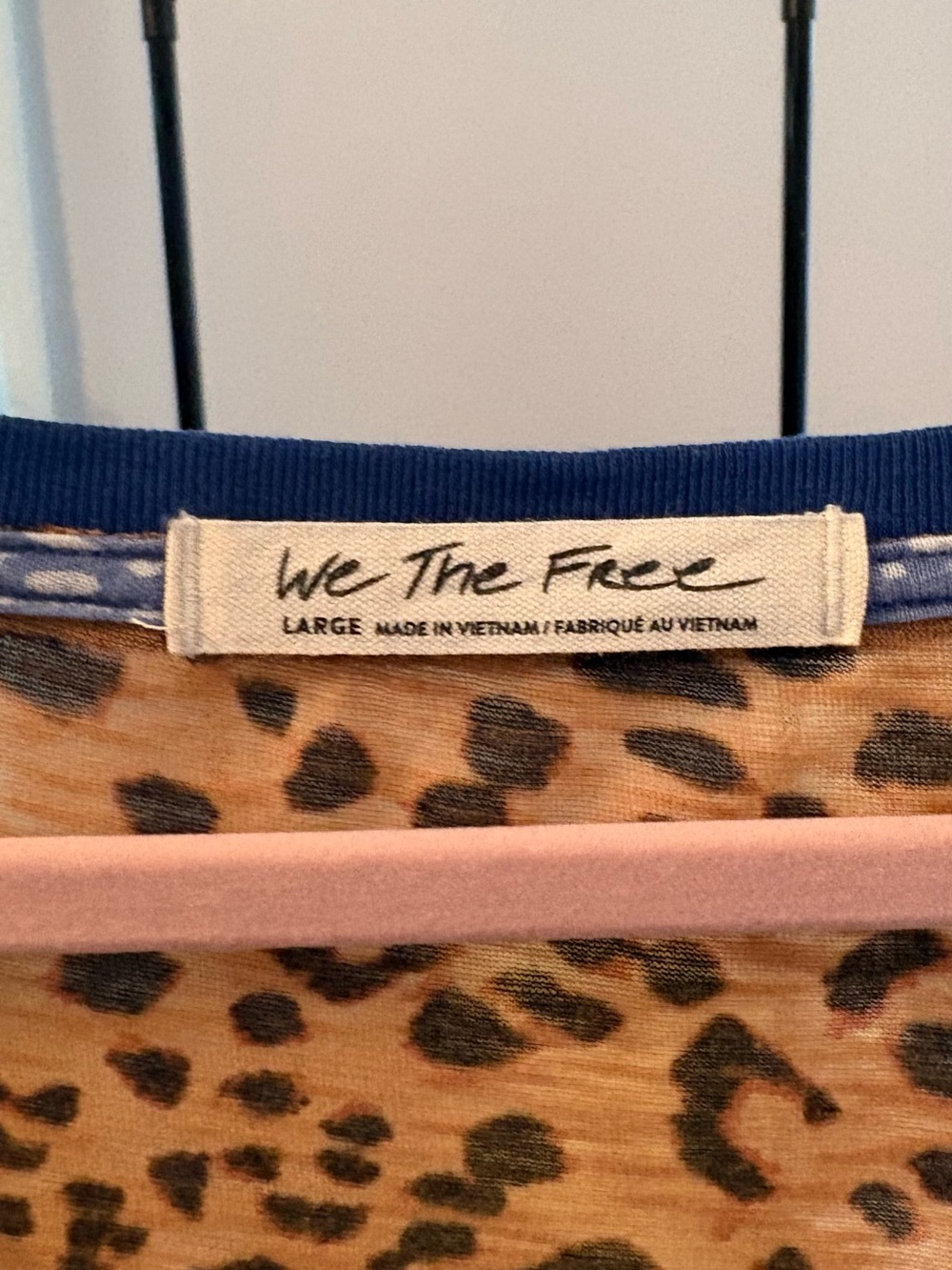 We The Free Leopard Print V-Neck long sleeve tee with Blue Bandana Sleeves - Picture 3 of 3